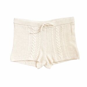 AERIE Women’s Cozy Cable Knit Shorts Ivory Draw String Soft Stretch L Vintage